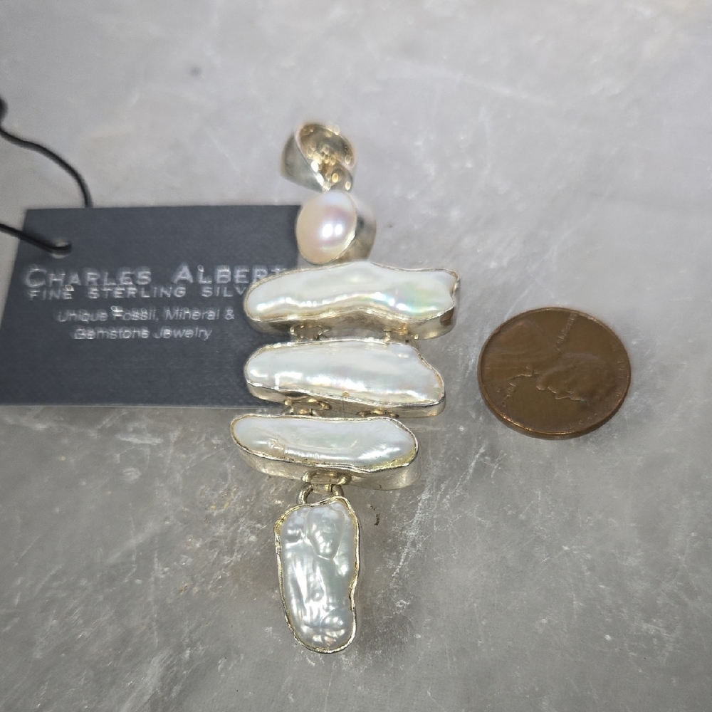 Charles Albert Silver and White Pearl Necklace